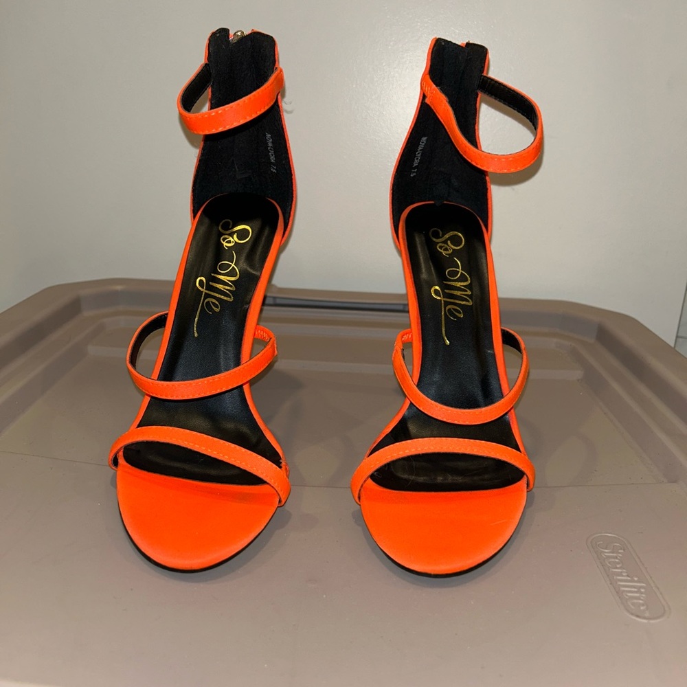 Neon Orange Heeled Sandals